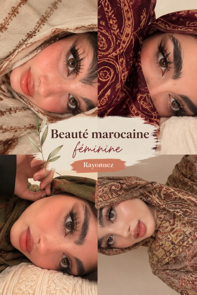 Femme marocaine avec des produits de beauté naturels, mettant en avant l'artisanat marocain.