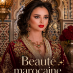 Femme se préparant avec des produits de beauté marocaine.