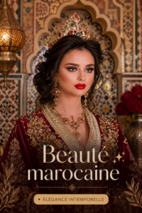 Femme se préparant avec des produits de beauté marocaine.