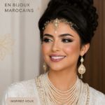 Jeune mariée portant des bijoux traditionnels marocains avec une robe élégante