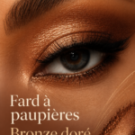 Fard doré sur les paupières, mettant en valeur un regard éclatant