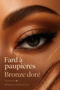 Fard doré sur les paupières, mettant en valeur un regard éclatant