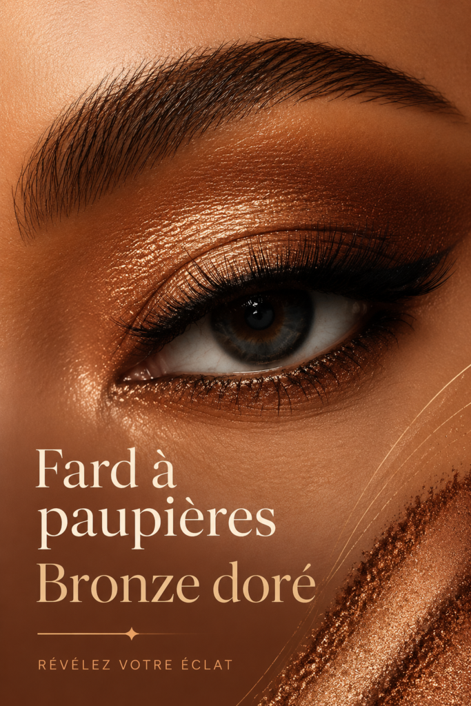 Fard doré sur les paupières, mettant en valeur un regard éclatant