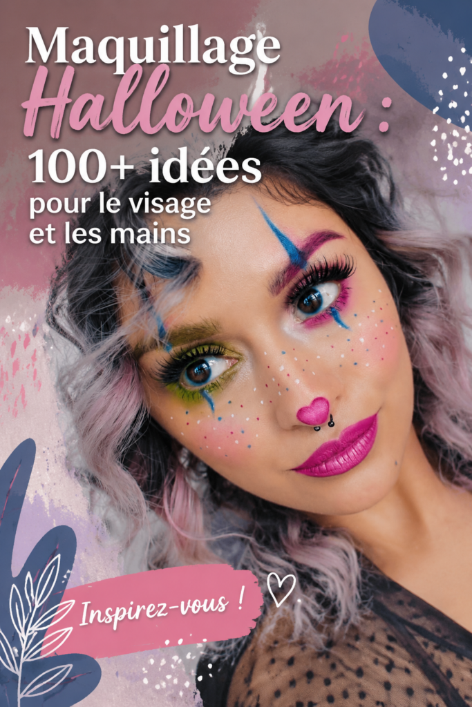 Maquillage Halloween spectaculaire sur un visage avec détails colorés et effrayants