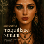 Maquillage inspiré du style Romani, mettant en valeur des couleurs vives et des techniques artistiques.
