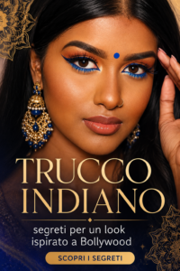 Un look de maquillage inspiré de Bollywood avec des couleurs vives et des motifs traditionnels.
