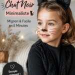 Maquillage minimaliste inspiré des chats noirs avec des yeux accentués et des lèvres neutres.