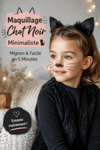 Maquillage minimaliste inspiré des chats noirs avec des yeux accentués et des lèvres neutres.