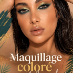 Un visage maquillé de façon colorée pour le Carnaval avec des motifs éclatants et des paillettes.