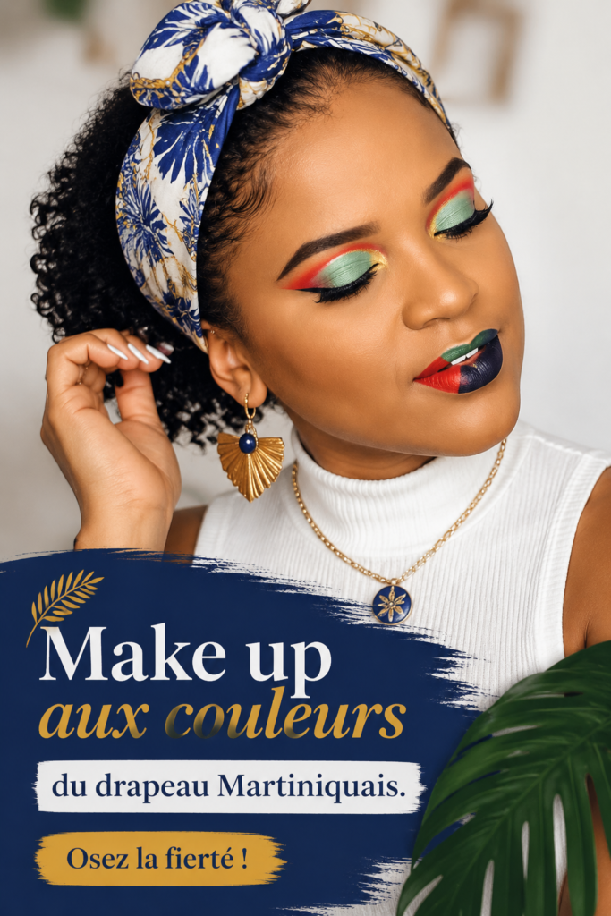 Maquillage artistique inspiré des couleurs du drapeau Martiniquais.