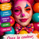 Un enfant avec un maquillage de clown coloré et joyeux.