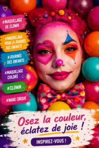Un enfant avec un maquillage de clown coloré et joyeux.