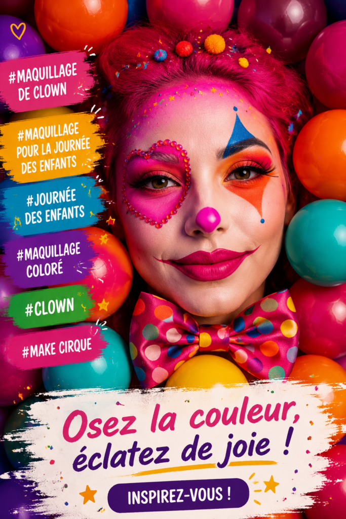 Un enfant avec un maquillage de clown coloré et joyeux.