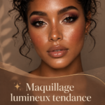 Maquillage lumineux avec un glow naturel sur un visage féminin, mettant en valeur les traits.