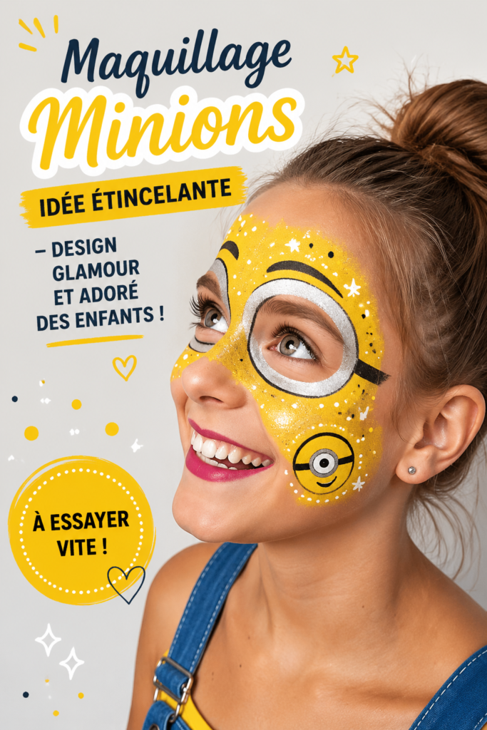Un enfant avec un maquillage de Minions brillant et joyeux.
