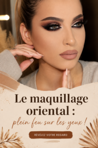 Femme avec un maquillage oriental mettant en valeur ses yeux brillants et stylés.