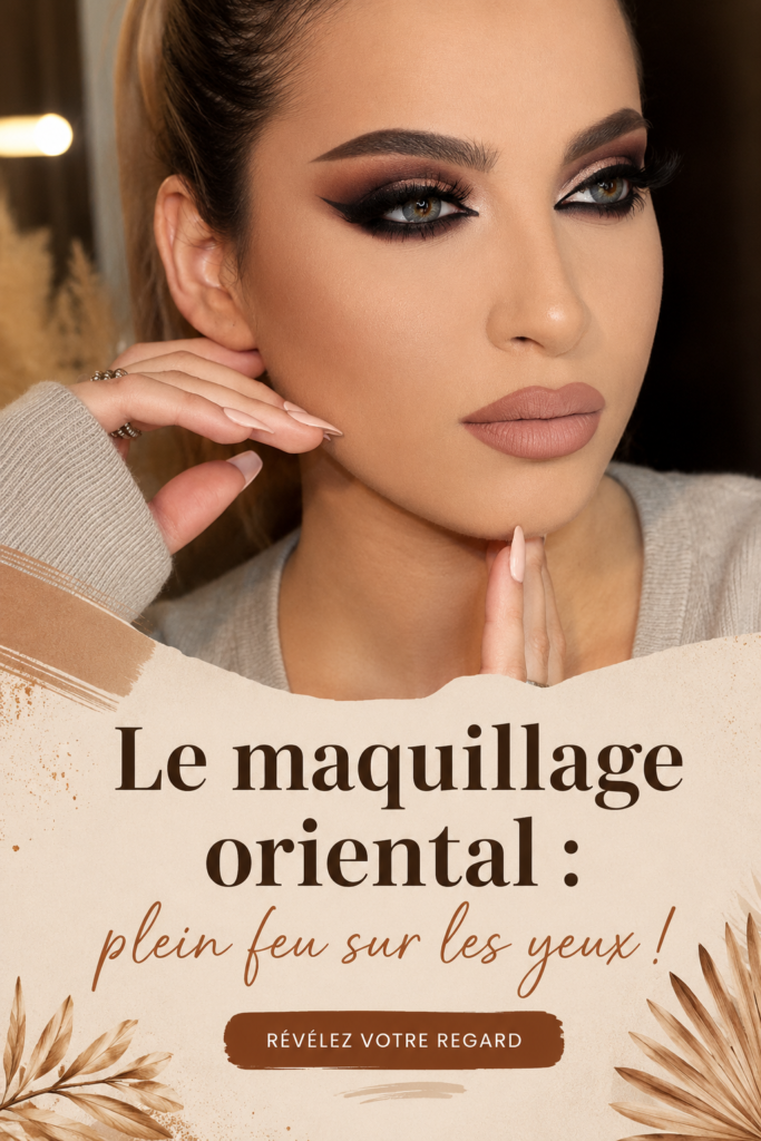 Femme avec un maquillage oriental mettant en valeur ses yeux brillants et stylés.