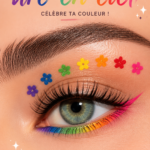 Maquillage arc-en-ciel vibrant pour célébrer la Pride.