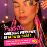 Maquillage de Carnaval avec paillettes et couleurs vives