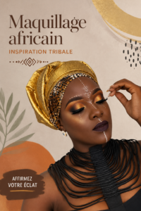 Image d'une femme avec un maquillage tribal africain coloré et artistique.