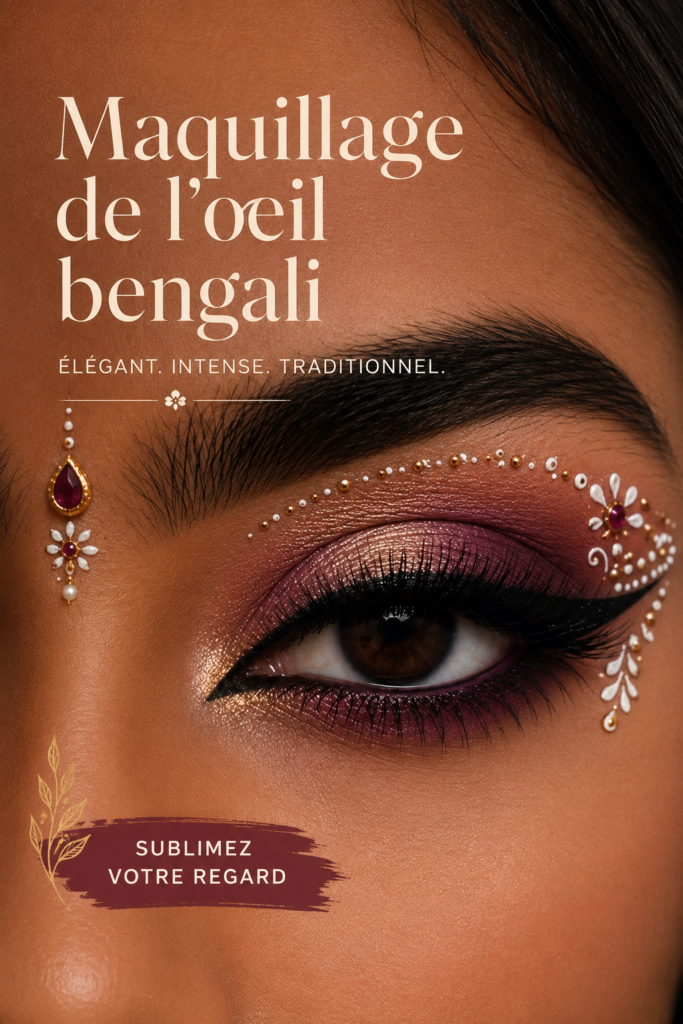 Un look de maquillage des yeux inspiré du Bengale avec des couleurs vibrantes.