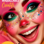 Un collage de looks de maquillage créatifs et tendance montrant des styles variés.