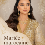 Mariée marocaine en caftan traditionnel entourée de ses amies lors d'une fête de mariage.