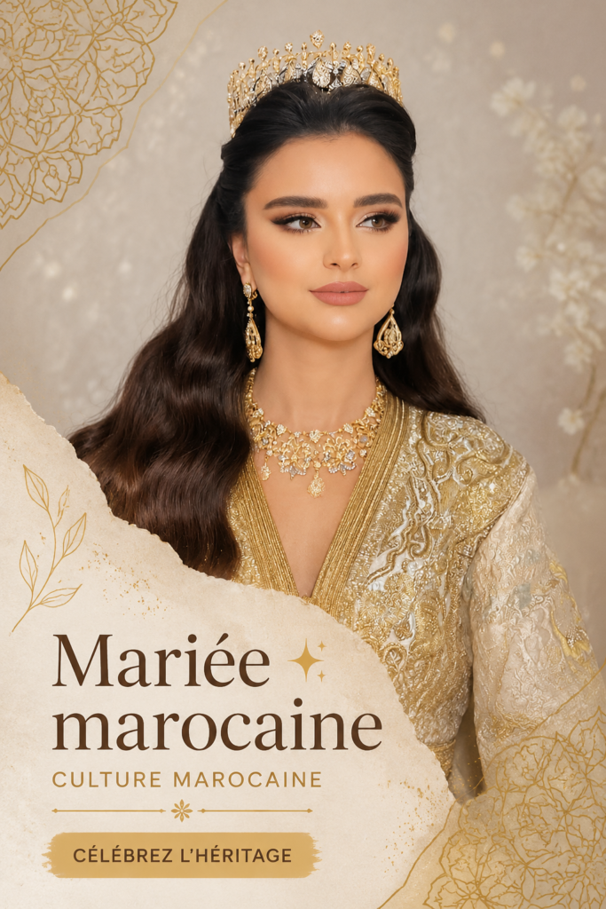 Mariée marocaine en caftan traditionnel entourée de ses amies lors d'une fête de mariage.