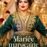 Une mariée en robe traditionnelle marocaine dans un cadre festif.