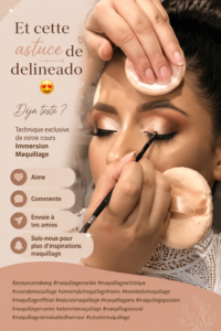 Femme appliquant de l'eyeliner avec précision pour un regard intense.