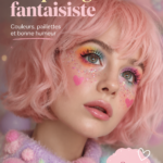 Un look de maquillage whimsical coloré et créatif, avec des motifs fantaisistes et des couleurs vives.