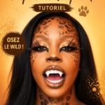 Tutoriel de maquillage léopard avec des motifs distincts sur les paupières.