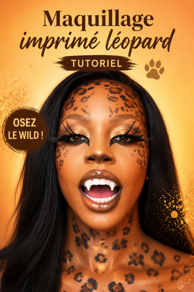 Tutoriel de maquillage léopard avec des motifs distincts sur les paupières.